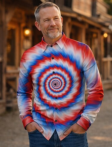  250-årsjubileum i USA Retro / vintage 1970erne قميص Aloha skjorte Lange Ermer Hippie Geometrisk Etnisk Kostyme Herre Maskerade 4. juli Fest Uavhengighetsdagen Voksne Trøye