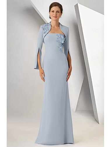  Strak kolom Tot de grond Avondjurken Formele kleding Elegant Vintage Lange mouw Vierkante hals Bruiloft Formeel Afneembaar Stretchstof Rugleuning met Geborduurde bloem Sierstenen Appliqués