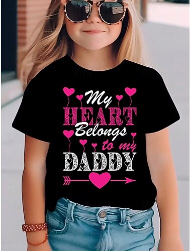  Voor meisjes 3D Hart Grafisch Brief T-shirt Korte mouw 3D-afdrukken Zomer Lente Sport Modieus Streetwear Kinderen 4-12 jaar Strakke ronde hals Casual Dagelijks Buiten Normale pasvorm