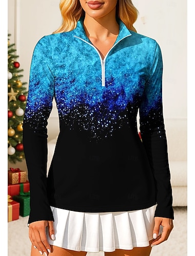  Femmes Dégradé Marbre Art abstrait Sweat-shirt polo Hauts Chemise T-shirt de sport manche longue Imprimé Quart de zip Sweat UPF50+ Résistant aux UV Protection UV Élastique Respirant Volley-ball