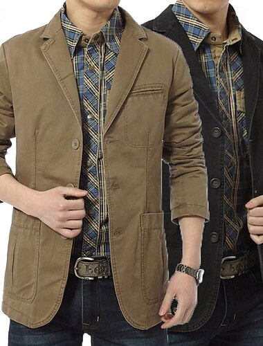  Herren Blazerjacke Lässig Täglich Outdoor Vintage Lässig Sommer Frühling Baumwolle Einfarbig Button-Down Thermowarm Einreihig Blazer Schwarz Kaki Armeegrün