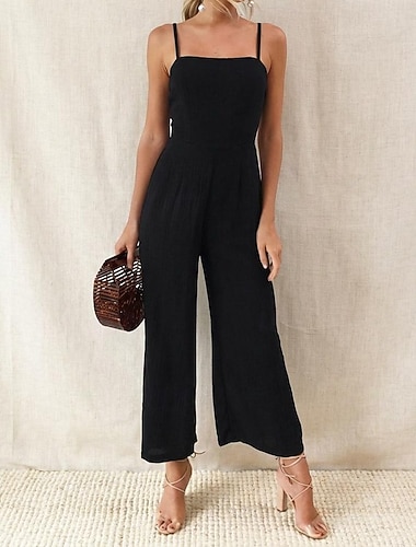  Damen Normal Overall Aktiv Einfarbig Ärmellos Weites Bein Quadrathals Täglich Urlaub Normale Passform Schwarz Gelb Wein Sommer