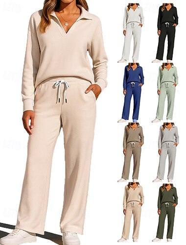  Damskie Dres Spodnie dresowe Stroje sportowe Solidne kolory Zestawy odzież Jesień Czarny Biały Na zewnątrz Podróże Sportowy Wysoka talia Długi rękaw Sport Odzież sportowa Średnio elastyczny Regularny