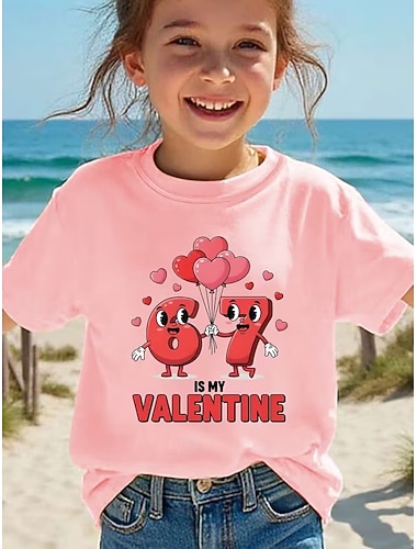  Alla hjärtans dag Flickor 3D Grafisk Rolig slang 67 T-shirt Kortärmad 3D-tryck Sommar Vår Sport Mode Streetwear Barn 4-12 år Rund hals Ledigt Dagligen Utomhus Normal
