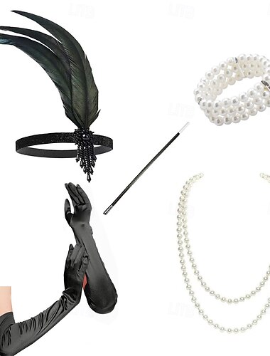  Conjunto Vintage Accesorios El gran Gatsby Disfraz Mujer Carnaval Mascarada Fiesta de baile Discoteca Fiesta Adultos 1 Collar 1 Brazalete Guantes Primavera Todas las Temporadas