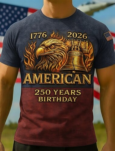  Patriotisk T-skjorte Grafisk T-skjorte Ørn Amerikansk flagg Frihetsklokken Retro / vintage Patriotisk T-skjorte 1776–2026 til Herre Voksne 3D-utskrift for Uavhengighetsdag 4. juli