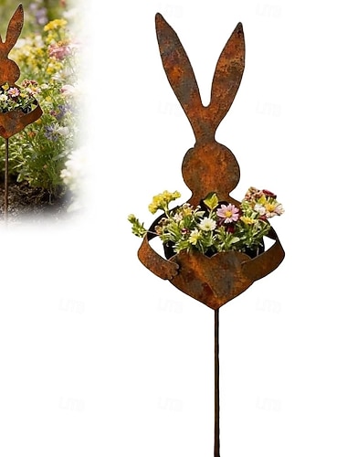  Vintage-Gartenstecker aus Metall in Hasenform, dekorativer Pflanzkübel in Hasenform für Ostern, geeignet für Garten, Terrasse, Frühlingsgarten und Osterdekoration.