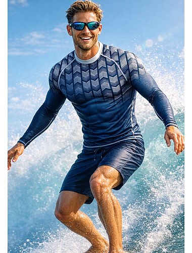  Herren Anti UV Shirt T-Shirt zum Schwimmen Geometrisch Farbverlauf UPF50+ UV Schutz Schnelltrocknend Langarm Bademode Schutz gegen Hautausschlag Surfen Kanufahren Strand Sommer
