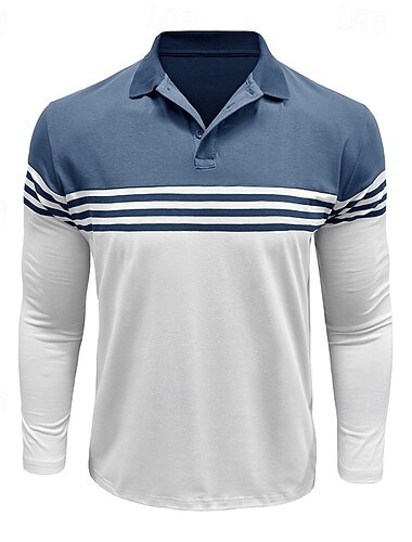  Miesten Puuvillainen poolopaita Golfpaita Kausaliteetti liiketoiminta Ribbineulospikeekaulus Pitkähihainen Muoti Yhtenäinen väri Raidoitettu Napit Kevät 봄 & Syksy Normaali Musta Viini Laivaston