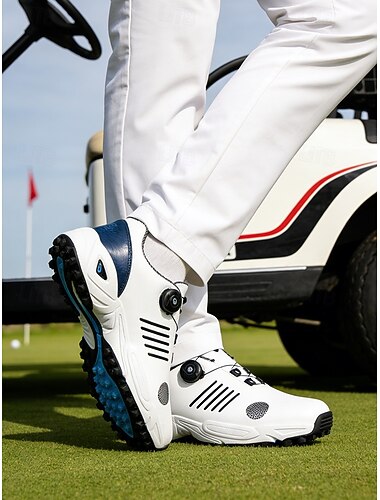  hvite golfsko for menn, pustende overdel med justerbart passformsystem, polstret grepsåle, moderne sportsstil for golfbaner