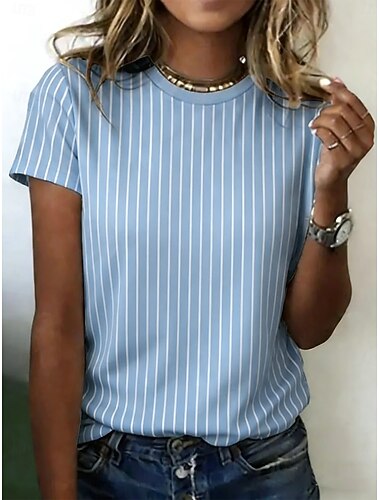  בגדי ריקוד נשים חולצה קצרה דפוס גראפי גיאומטרי משובץ וינטאג' מסוגנן קלסי שרוולים קצרים צווארון עגול קצר צווארון עגול חולצות רגילות יומי פול לבן / כחול ורוד מסמיק קיץ אביב סתיו