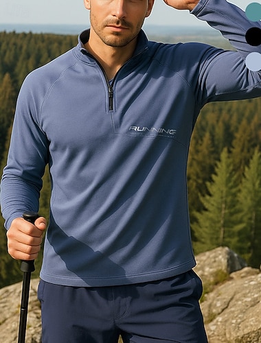  Homens Moletom Polo Top de corrida Top de caminhada Manga Longa Colarinho Chinês Camiseta Blusas Ao ar livre Secagem Rápida Leve Elástico Respirável Primavera Outono Quarter-Zip Poliéster Cinzento