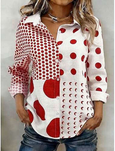  Damskie Koszula Guziki Nadruk Graficzny Geometryczny Elegancja Zabytkowe Tropikalny Długi rękaw Kołnierzyk koszuli Zwykłe topy Codzienny Praca Czarny Czerwony Fioletowy Zielony Szary Lato Wiosna