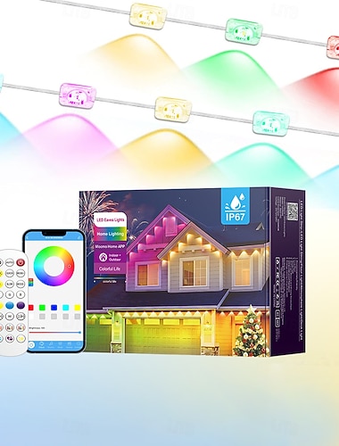  15/30/45 m RGBIC-LED-Lichterkette, IP67 wasserdicht, Bluetooth &WLAN-Fernbedienung, dimmbar für Innen- und Außenbereich, Feiertage, Partys, Festivals, US-Stecker, dekorative Stimmungsbeleuchtung