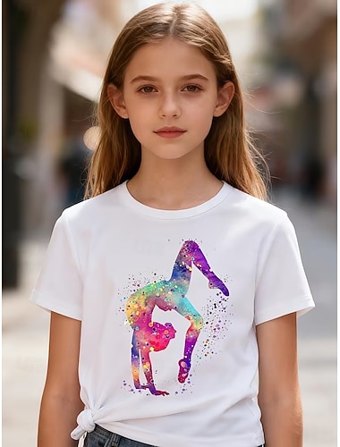 Ragazze 3D Grafico Maglietta Manica Corta Stampa 3D Estate Primavera Sport Moda Streetwear Bambini 4-12 Anni Girocollo Casuale Quotidiano All'aperto Vestibilità regolare