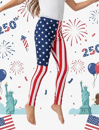  Lány 3D Zászló Csíkos Nadrágok Cicanadrágok 3D nyomtatás Tavasz Ősz Utcai sikk Alap Harisnyanadrág Gyerekek 4-12 év Hétköznapi Napi Szabadtéri Normál