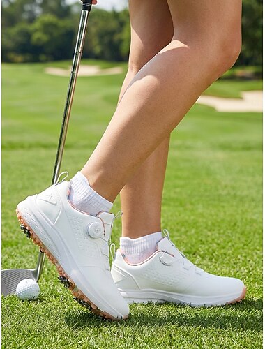  Witte golfschoenen voor dames met draaisluiting – gedempte, spikeless sneakers voor vrouwelijke golfers, wandelen, training, driving range en buitensporten.