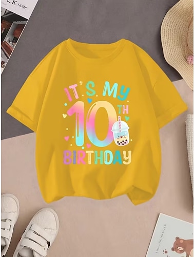  Flickor 3D Grafisk Bokstav T-shirt Kortärmad 3D-tryck Sommar Vår Sport Mode Streetwear Barn 4-12 år Rund hals Ledigt Dagligen Utomhus Normal