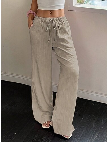  Dam Långbyxor Sommarbyxor Säckiga byxor Strandbyxor Semester Grundläggande Fullängd Medium Midja Ensfärgat Slät Snörning Rakt ben Komfort Mjuk Andningsfunktion Oelastisk Dagligen Strand Helgdag