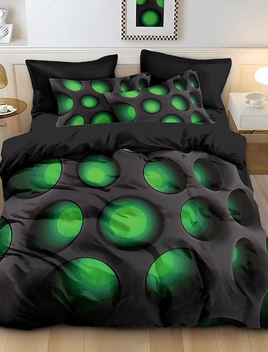  Bettwäsche-Set mit dichtem, leuchtend grünem Lochmuster im Hotelstil, bestehend aus 1 Bettbezug und 2 Kissenbezügen, weichem Kurzplüschstoff (ohne Bettdecke).