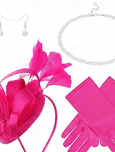  Gloves Necklace Fascinator Hat Gentlewoman Fancy Dress Women's Masquerade Party Ascot Horse Racing Festival Adults' Headpiece All Seasons