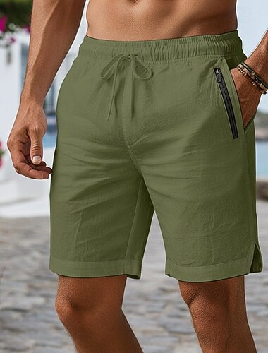  Homens Calção Shorts de linho Shorts de verão Shorts de praia Com Cordão Cintura elástica Tecido Conforto Respirável Comprimento do joelho Casual Diário Feriado Férias Moda Azul Branco Micro-Elástica