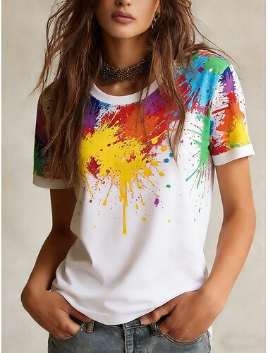 Karnival Mardi gras Dam T-shirt T-tröja Mönster Grafisk Abstrakt Stylish Klassisk Ledigt Kortärmad Rund hals Vanliga toppar Dagligen Sport Utekväll Vit Sommar Vår