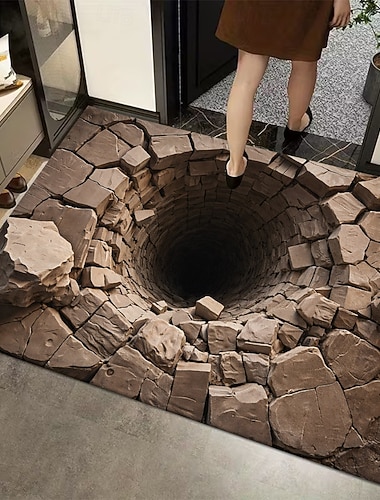  Fußmatte mit 3D-Optik-Täuschung, tiefem Loch und Rissstein-Effekt, 2D-Flachdruck für einen eindrucksvollen Eingangsbereich