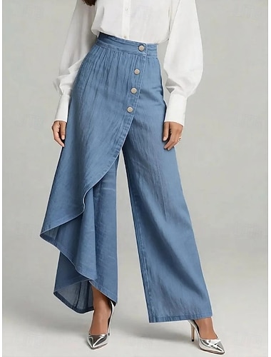  Damen Hose Sommerhose Baggy-Hosen Elegant Vintage Volle Länge Mittlere Taille Plissiert Weites Bein Komfort Leicht Weich Lässig Täglich Heim Blau Khaki Sommer Frühling Herbst