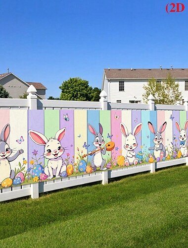  striscione con coniglietto pasquale, decorazione da giardino per feste, graziose bandiere con stampa di conigli e uova, striscione con sfondo festivo per decorazioni primaverili all'aperto e