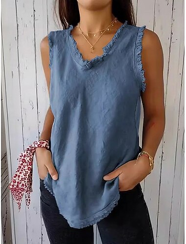  Dames Blouse Kant Effen Kleur Effen Elegant Stijlvol Klassiek Mouwloos 3/4 mouw V-hals Lange tops Dagelijks blauw Wit Blozend Roze Zomer Lente