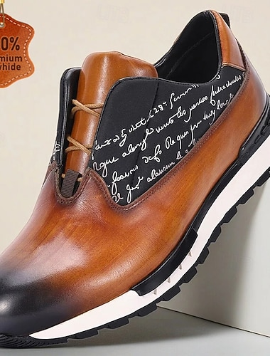  Slip-on-sneakers i skinn for menn – stilig skriftdesign, komfortable og moteriktige, ideelle for både uformelle og semi-formelle anledninger