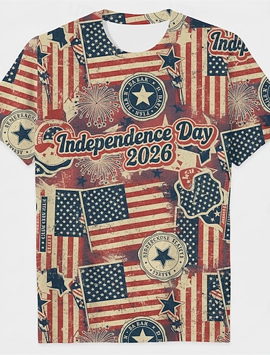  Patriotisk T-skjorte Grafisk T-skjorte USA Retro / vintage Patriotisk T-skjorte 1776–2026 til Unisex Voksne 3D-utskrift for Uavhengighetsdag 4. juli Fest