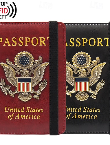  Portapassaporto con blocco RFID per uomo e donna, portafoglio da viaggio in pelle per passaporto con badge metallico 3D, accessori per la custodia dei documenti di viaggio