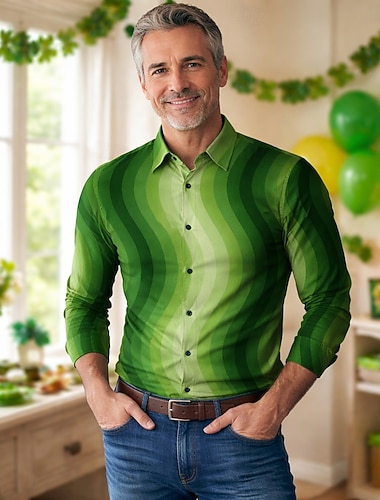  St. Patrick 2026 Retro Vintage 1970er Hemd Aloha-Hemd langarm Hippie Kostüm Herren Maskerade 4. Juli Party Festival Erwachsene Hemd