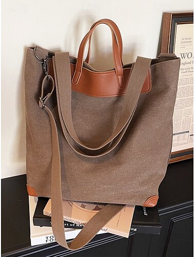  Bolso grande de lona de poliéster para mujer con correa de hombro ajustable, bolso bandolera versátil en varios colores, bolso informal diario para viajes, trabajo y compras.