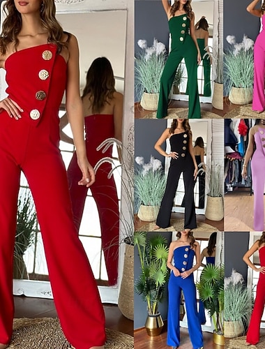  Damen Normal Overall Elegant Einfarbig Ärmellos Trägerlos Hohe Taille Party Straße Normale Passform Blau Schwarz Weiß Sommer