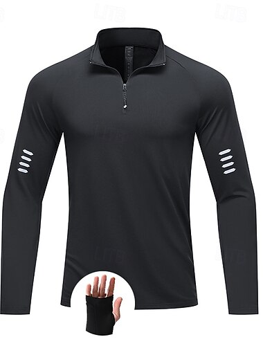  Voor heren Effen Hardloopshirt Compressieshirt Lente Herfst Rits omhoog Lange mouw Sneldrogend Compressie Vochtregelerend Ademend Sportschooltraining Basketbal Actieve training Hardlopen Opleiding