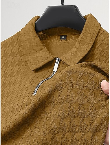  Herren Poloshirts Textur Lässig Ferien Revers Viertelreißverschluss Kurzarm Mode Basic Hahnentrittmuster Viertel Postleitzahl Sommer Frühling Ganzjahres Normale Passform Schwarz Weiß Gelb Kaki