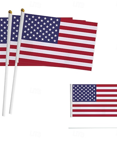  100 stk håndsvevet flagg fra USA, uavhengighetsdagsflagg, polyester med stang, håndsvevet flagg
