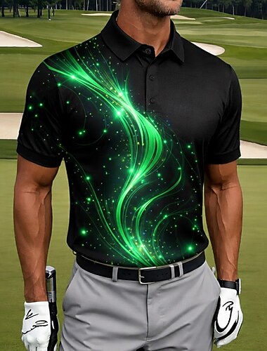  Homme Abstrait Golf Polos de Sport Manche Courte Polos Chemises à Col Occasionnel Athleisure Boutons Été Printemps Bleu Blanche Vert
