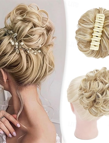  Haarteil mit Krallenclip für einen unordentlichen Dutt, geeignet für Damen mit Pferdeschwanz, synthetische Haar-Dutt-Extensions, gewellte und lockige Haarteile für Hochsteckfrisuren, Accessoires für