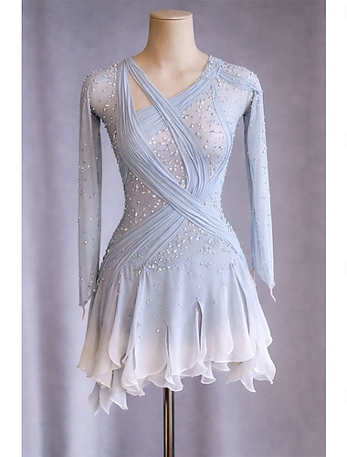  Sukienka łyżwiarska Damskie Bruslení Sukienka Biały Niejednolita całość Otwórz Wróć Wysoka elastyczność Szkolenie Trening Zawody Odzież łyżwiarska Klasyczny Kryształ / Kryształ górski Długi rękaw