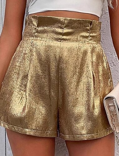  Dame Shorts Sommershorts Strandshorts Ferie Mote Fritid hverdag Kort Medium Midje Elastisk midje Komfort Myk Pustende Uelastisk Strand Fest Ferie Gull Sommer Vår Normal