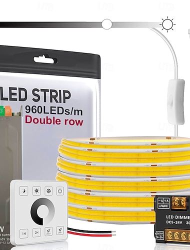  24-V-Doppelreihen-COB-LED-Streifen, 2,5 m (8,2 ft) / 5 m (16,4 ft), warmweißes, natürliches Licht, CRI 95, 960 LEDs/m, 190 W Hochleistungs-LED-Bandlampe mit optionalem Controller und Netzteil für den