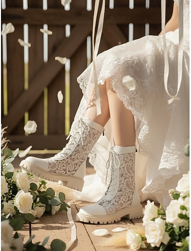  Bottes de combat blanches à lacets pour femmes avec semelle épaisse – tendance, résistantes, parfaites pour le quotidien, le streetwear et les tenues de tous les jours