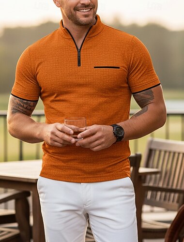  Herren Waffel-Poloshirts Reißverschluss-Polo Lässig Ferien Viertelreißverschluss Kurzarm Mode Basic Einfach Viertel Postleitzahl Sommer Frühling Ganzjahres Schmale Passform Schwarz Weiß Marineblau