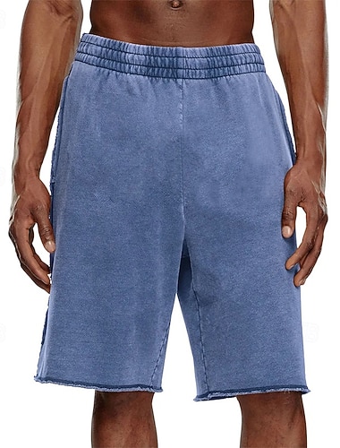  Homens Calção Shorts de verão Shorts casuais Shorts com lavagem ácida Com Cordão Cintura elástica Cor Única Conforto Respirável Comprimento do joelho Praia Férias Feriado Moda Retro Vintage Azul