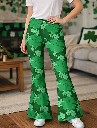  St. Patrick 2026 Retro Vintage 1970er Hose Schlaghosen Hippie Disco Hohe Taille Kostüm Damen St. Patrick's Day Party Festival Erwachsene Hose