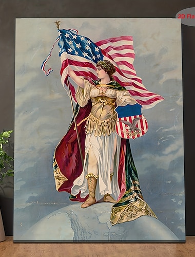  2D Flat Canvas Kunstverk Som Fremhever Vintage Americana 4. Juli Feriegave Familier Perfekt Dekorere